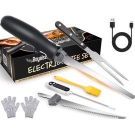 Cordless Rechargeable Electric Knife Easy Slice and Assemble with Storage Case, Wireless Serrated Edge Blades Slicer Set with Ergonomic Handle and Safety Lock for Turkey, Meat, Sourdough, Ribs, Fillet and Foam