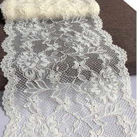 7 Inches Wide Lace Fabric Stretchy Lace Ribbon with Floral Pattern for Bridal Wedding Decorations, Sewing DIY Making and DIY Crafts - 10 Yards -6128 (Ivory)