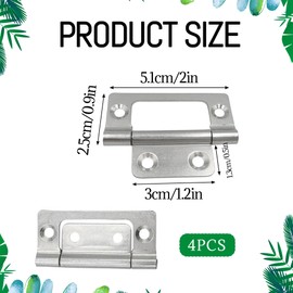 4Pcs Door Hinges Rustproof Flush Hinge Removable 3 Inch Door Hinges Without Sharp Edges and Corners for Internal External Doors Cupboards Cabinets Doors Windows Cabinets Tool Boxes