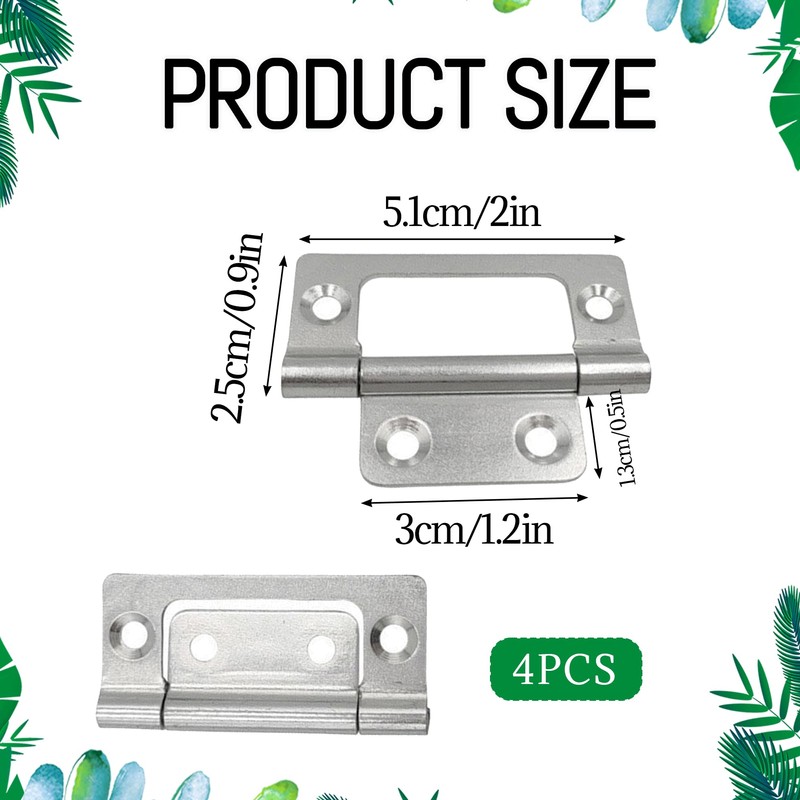 4Pcs Door Hinges Rustproof Flush Hinge Removable 3 Inch Door