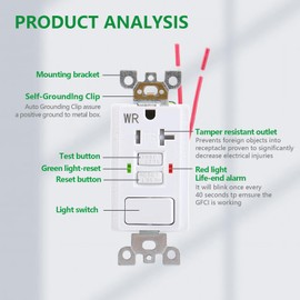 Wengart GFCI Combination Switch,AC120V 20Amp Weather-Resistant and Tamper-Resistant LED Indicator,ETL Listed,Back &Side Wire,White