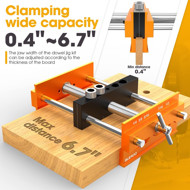 BLEKOO Upgraded 6.7 inch Self Centering Doweling Jig Kit, Drill