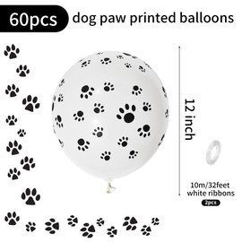Baipian Paw Balloons, 60 Pcs Dog Paw Balloons, 12 Inch White Paw Print Balloons Pet Latex Balloons Helium for Kids Animal Dog Themed Party, Dog Birthday Decorations, Puppy Dog Themed Party Supplies