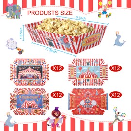 48 Pack Carnival Paper Food Trays, Disposable Papers Food Serving Tray Circus Themed Oilproof Paper Food Boats for Birthday Graduation Picnic Party (4 Types)