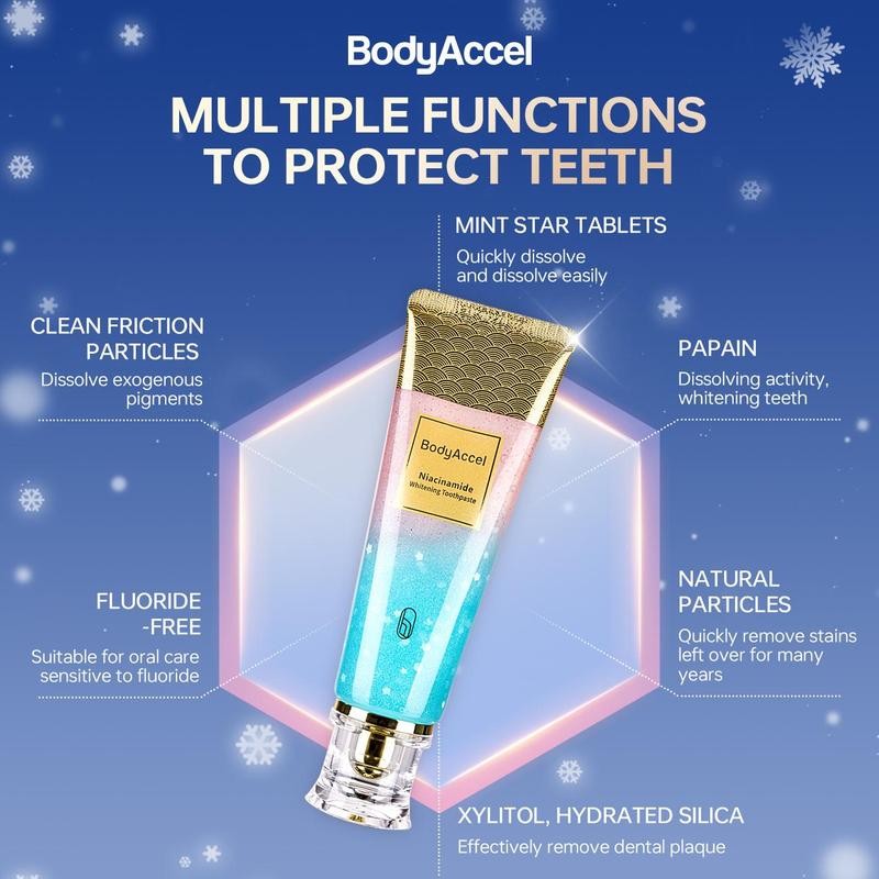 BodyAccel Whitening Toothpaste, Free of Fluoride, Nicotinamide, Anti plaque, Oral