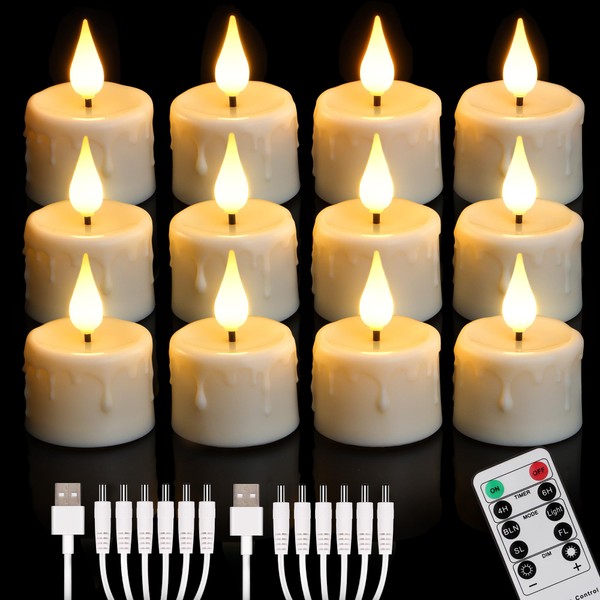 Daord Rechargeable LED Tealight Candle with Remote Control & Timer