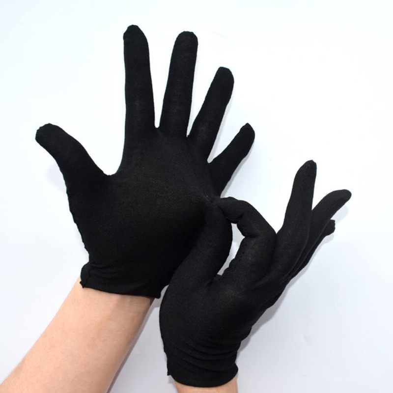 ikeem Cotton Gloves, 100% Pure Cotton, Black/White, Breathable, 6 Pairs
