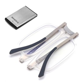 Missfive Folding Foldable Reading Glasses for Men Women Portable Travel Pocket Readers Metal Case Clear 1.50x