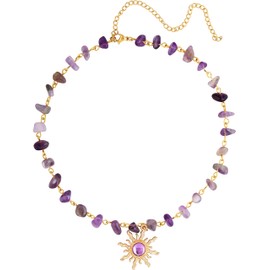 Sacina Purple Sun Choker, Freesize, Zinc Alloy, Stainless Steel, Nature Crystal, No Gemstone