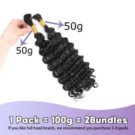 DSEKCAIN Human Hair Braiding Hair Deep Wave Human Braiding Hair Curly Braiding Hair for Boho Braids Wet And Wavy No Weft Bulk for Micro Knotless Crochet Bohemian Hair 100g (2 of 50g) 18 inch 1B Color