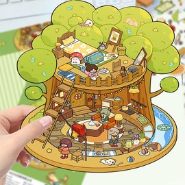 9 Packs DIY 3D House Stickers, Fun DIY Stickers Scene Make Your Own Warm Home, Amusement Park, Coffee Shop, Aquarium, Cute 3D Cartoon Scene Sticker for Adult Relief Stress Pass The Time