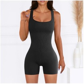 Women's Sleeveless Slim-Waist Jumpsuit Leggings Sports M/Navy 5ea