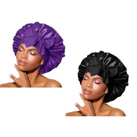 (2PCS) Gorro De Dormir Suave Satinado, Capó De Satén, Gorro para Dormir, Reutilizable y Cómodo, Capó Para El Cabello Con Banda Para Atar, Ideal para D