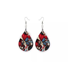 Twisted R Design Red White and Blue Hearts Wood Dangle Teardrop Print Earrings Jewelry