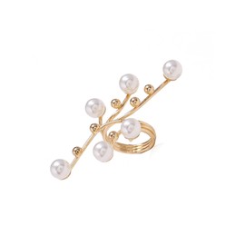 Vintage Pearl Zircon Stacking Statement Finger Ring for Women Boho Baroque Pearl Irregular Line Adjustable Open Ring Jewelry Accessories (A)