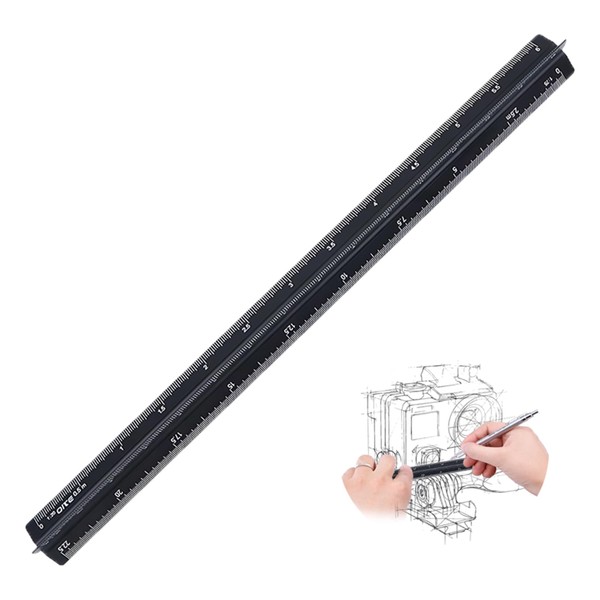 Architectural Scale Ruler, 12 Inch Aluminium Architect Triangular Scale Ruler