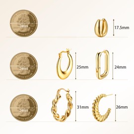 Dochais 5 Pairs Chunky Gold Hoop Earrings For Women, Lightweight Waterdrop Teardrop Earrings, Hypoallergenic Gold Drop Earrings, Chunky Thick Hoop Earrings, Jewellery For Women Girls