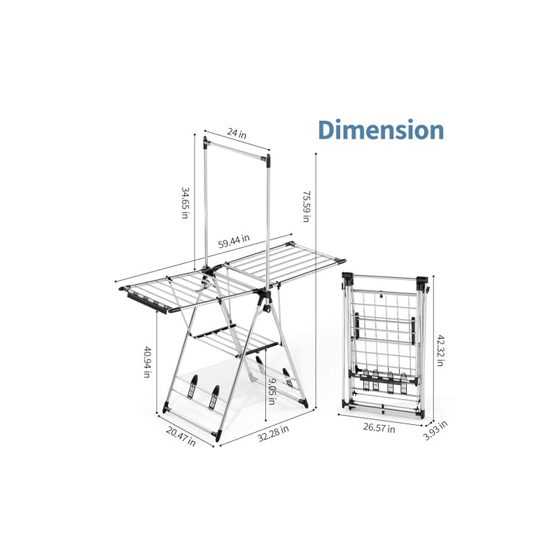 APEXCHASER Clothes Drying Rack with High Hanger, Foldable 3-Level Drying