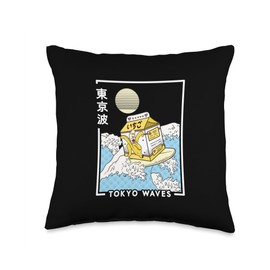 TOKYO WAVES Banana Milk Carton Waves Anime Kawaii Aesthetic Throw Pillow, 16x16, Multicolor