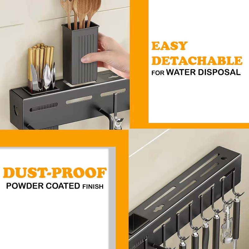 IECOM Wall Mount Kitchen Utensils Hanging Rack, 20" Multi-Use Kitchen