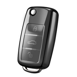 OATSBASF Car Key Cover for VW Golf, Polo, Passat; Skoda; Seat; 3 Buttons (Black)