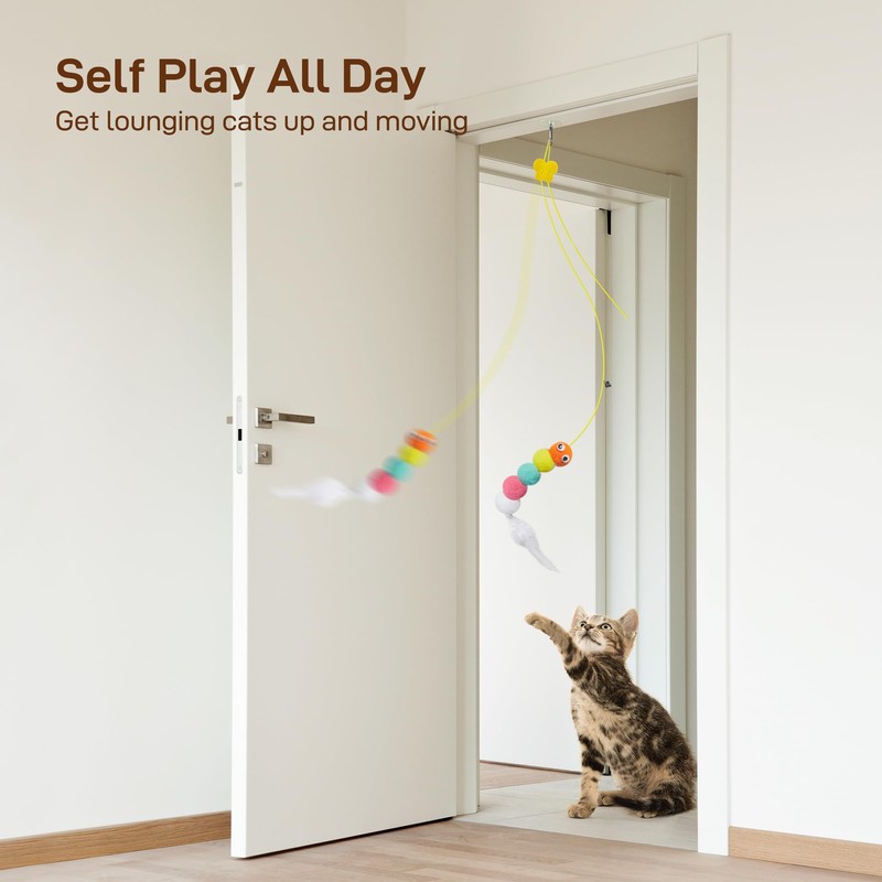 Potaroma Interactive Cat Feather Toys 5 Pcs, Cat Teaser Retractable