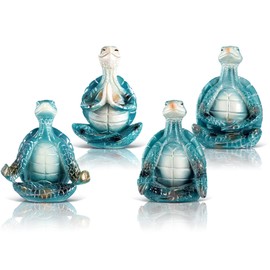 Briwooody 4 Pcs Sea Turtle Meditation Yoga Decor Office Beach Zen Room Decor Sea Turtles Yoga Figurines Coastal Ocean Beachy Bathroom Turtle Gifts for Women Yogis Home Office Decorations(Stylish)