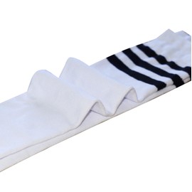 Bestjybt Women Long Thigh High Socks Cotton Warm Over the Knee High Leg Warmers Boot Socks with Stripes (White-Stripe)