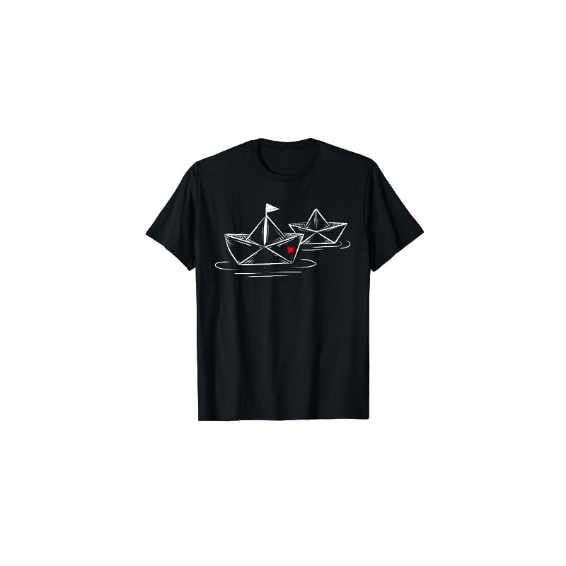 Paper Boat in the Sea Heart T-Shirt, black, s