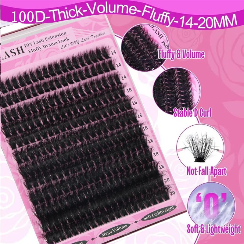Wispy Eyelash Cluster Set, 100D Cluster Eyelashes DIY Eyelash Extension