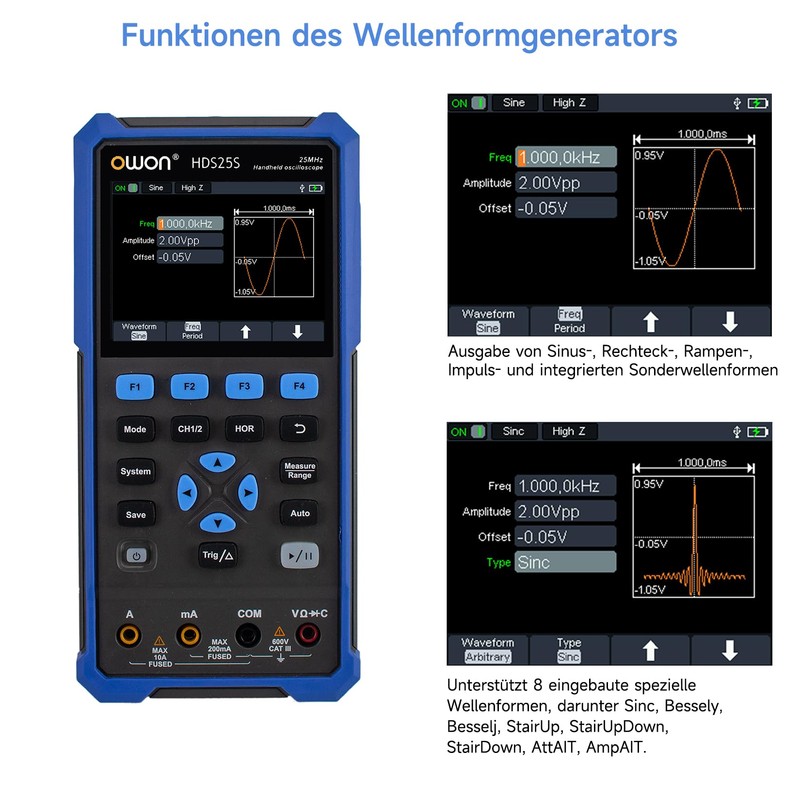 OWON Handheld Oscilloscope, Digital Multi Functional Oscilloscope Multimeters,20000 Counts Portable