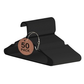 Simple Deluxe 50 Pack Plastic Hangers, Space Saving Clothes Hangers with Non-Slip Shoulder Notches, Slim Standard Hangers for Coats, Sweater, Shirts, Pants, Black