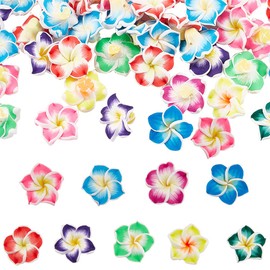 SUNNYCLUE Pack of 60 Hawaii Flower Beads, Plumeria Beads, Large Flowers, Flowers, 20 x 10 mm, Beads Charms, Handmade Polymer Clay, Flowers, Loose Spacer Beads for Jewellery Making, Beads Set, DIY