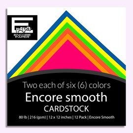 NEON GLOW Encore Paper Variety Pack - 12 Sheets | 12x12 Cardstock | 80 lb Cover (216 gsm) | Smooth Surface | 6 Neon Colors, Glows Under Black Light
