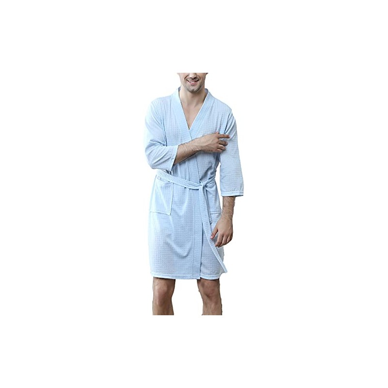 Lu's Chic Bata tipo kimono para hombre, ligera, con bolsillos,
