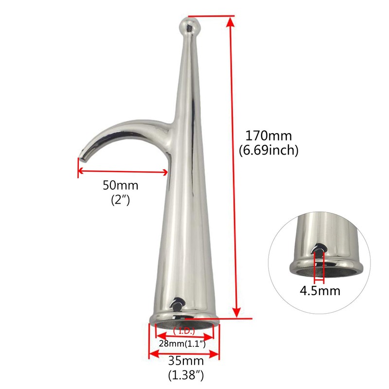 keehui 316SS Marine Grade Raft Boat Hook Head End Replacement(I.D.