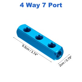PATIKIL Air Manifold, 3 Way 6 Port PT 1/4" Aluminum Air Hose Inline Manifold Block Splitter Pneumatic Air Compressor Distribution Fitting, Blue