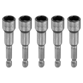 sourcing map 5pcs Hex Nut Driver Drill Bit 10mm Metric 6-Point Socket 1/4" Hex Shank Magnetic Setter CR-V Steel Bolt Sockets for Power Drills Impact Drivers, 2.56" (65mm) Long