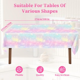 AMFUN 2Pcs Watercolor Rainbow Rectangular Plastic Table Cover (137cm x 274cm),Wipeable Water Resistant Tablecloth for Baby Shower, Events,Birthday,Christmas, Party, Home Table Decorations