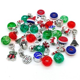 abalorio de Navidad mixtas 40 piezas de abalorios de aleación esmaltada de rinesotone con agujeros grandes, varios colores y estilos al azar (dijes de Navidad)