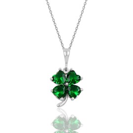 Sterling Silver Four Leaf Clover Necklace | Emerald Green Pendant | Lucky Charm Gift for Women