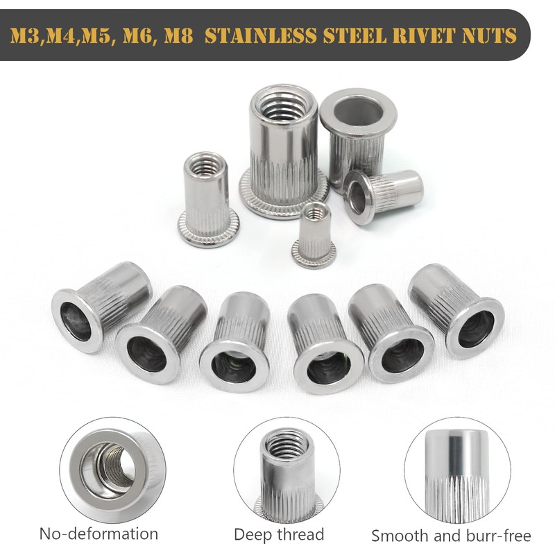 Wkmamo Pack of 150 Rivet Nuts 304 Stainless Steel M3