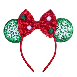 JIAHANG JIAHANG Christmas Mouse Ears Headband Sequin Bow Hair Band, Festival Party Children Decoration Costume Headwear Hair Accessories for Women Girls (Christ B07)