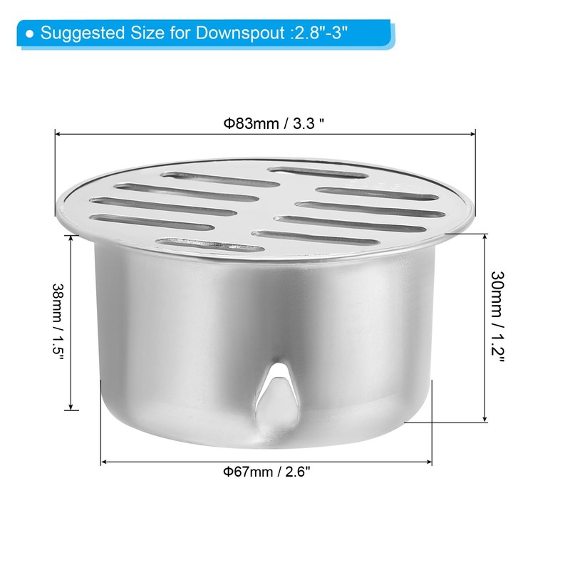 PATIKIL Gutter Guard, 2 Pack 304 Stainless Steel Downspout Strainer,