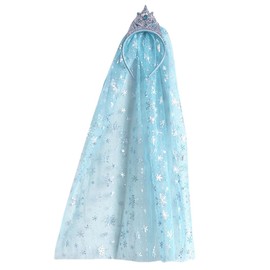 Fashion Yo Kids Girls Toddlers Blue Elsa Ponytail Hair Extension Party Hair clips Snowflake Crown Headband Hairband Costume Dress up Braided Wigs (Elsa blue crown headband 02)
