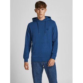 JACK & JONES Men's Jjebasic Logo Sweat Hood Noos Hooded Sweatshirt, Blue (Bright Cobalt/Logo: Navy Blazer)