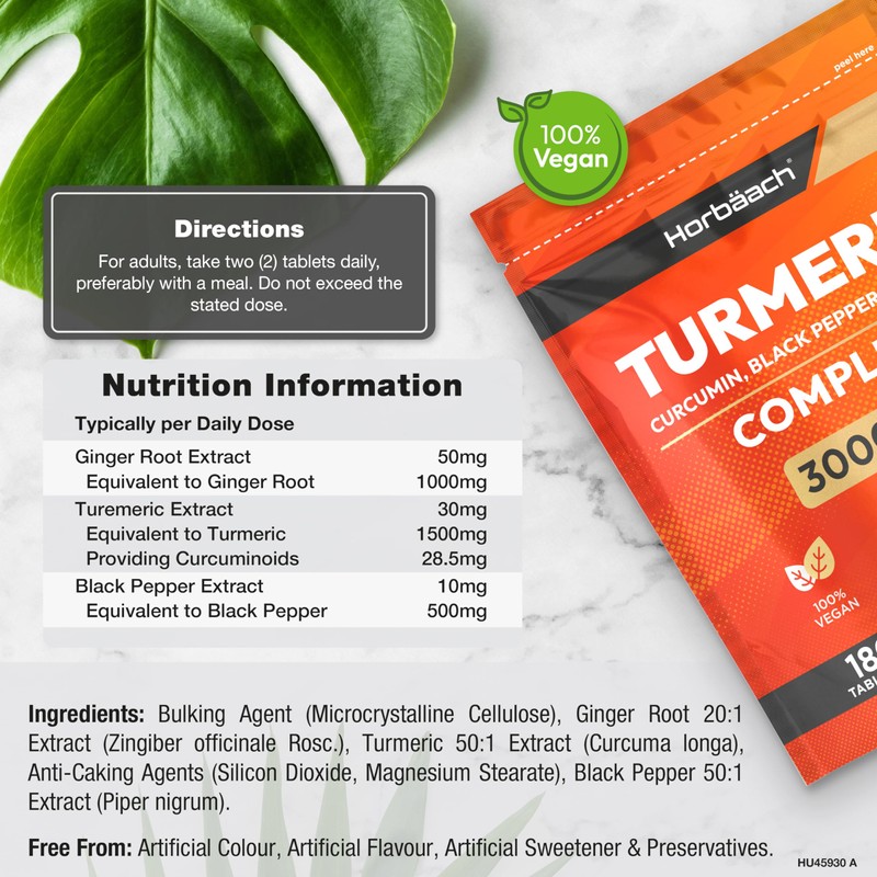 Turmeric Tablets 3000mg with Black Pepper, Ginger and Curcumin Extracts