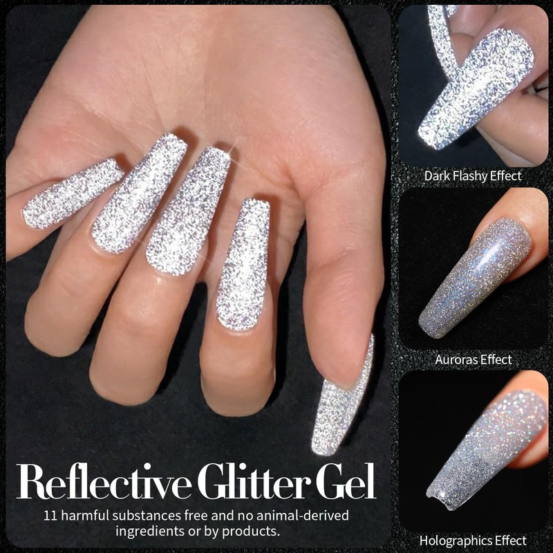 BORN PRETTY Gel Nails, Glitter Flash Nails, Gel Nail Glitter,