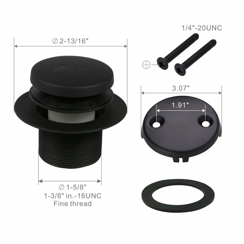 Black Tubular Tub Drain Kit 1-1/2" Brass Pipe with Tip-Toe