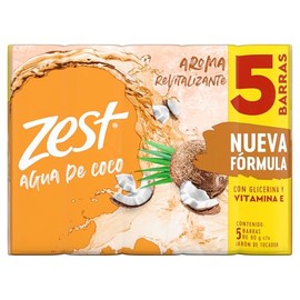 ZEST Jabón en Barra Agua de Coco y Agave, 5pack de 90g cada barra